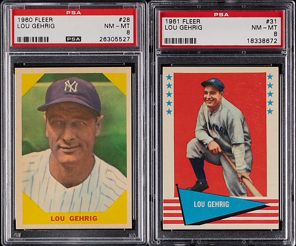 1960 & 1961 Fleer Greats Lou Gehrig PSA NM-MT 8 Graded Pair