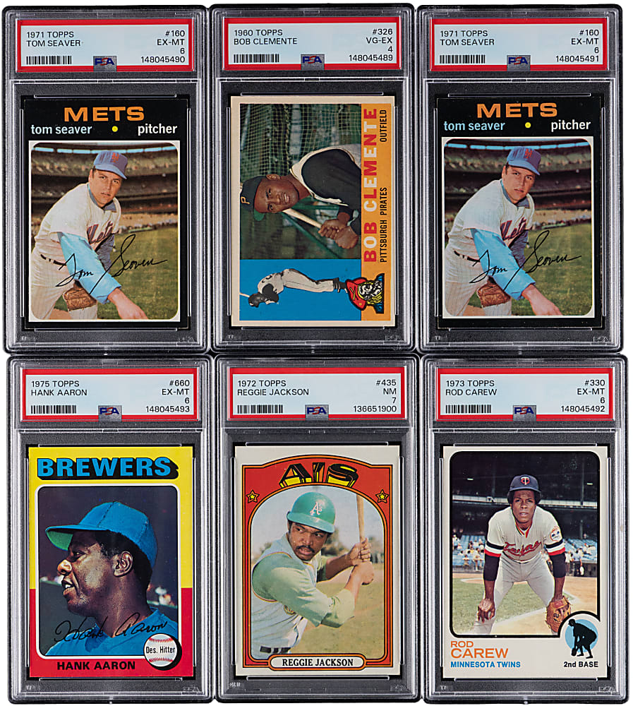1960-1975 Topps Hall of Fame PSA Graded Group (6) with Aaron, Clemente & Seaver