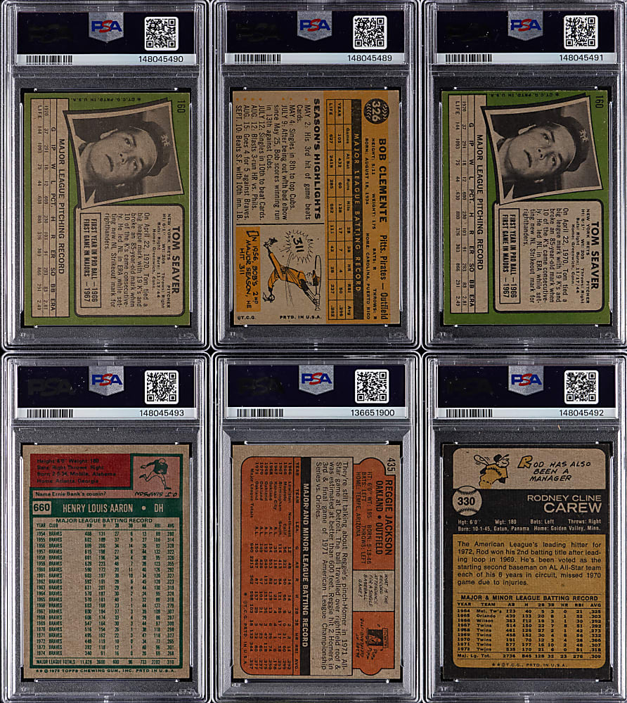 1960-1975 Topps Hall of Fame PSA Graded Group (6) with Aaron, Clemente & Seaver