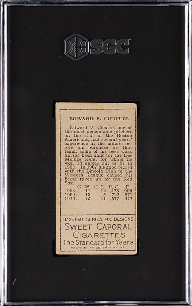 1911 T205 Gold Border Eddie Cicotte SGC VG 3