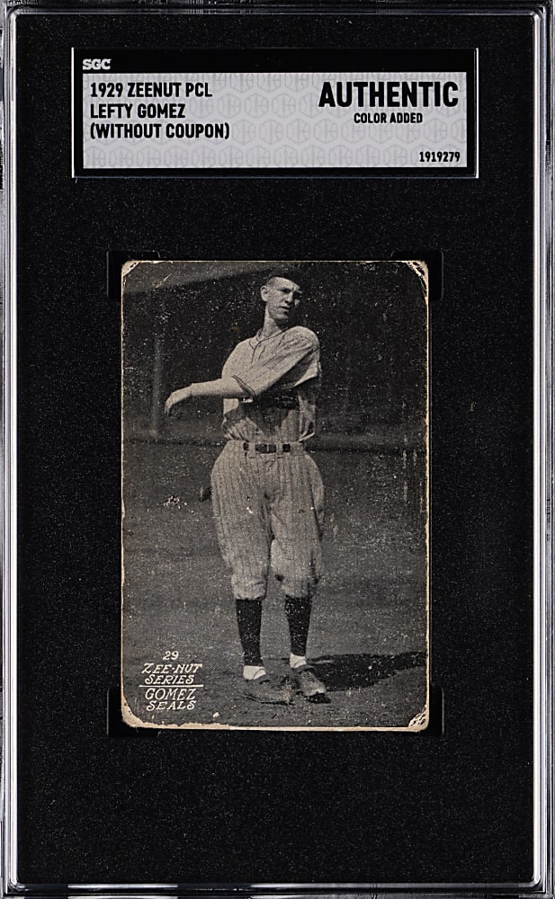 1929 Zeenut Pacific Coast League Lefty Gomez SGC Authentic - Color Added