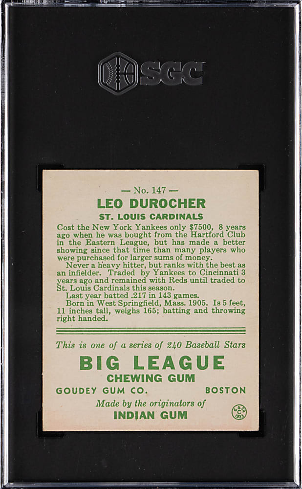 1933 Goudey #147 Leo Durocher SGC VG/EX+ 4.5