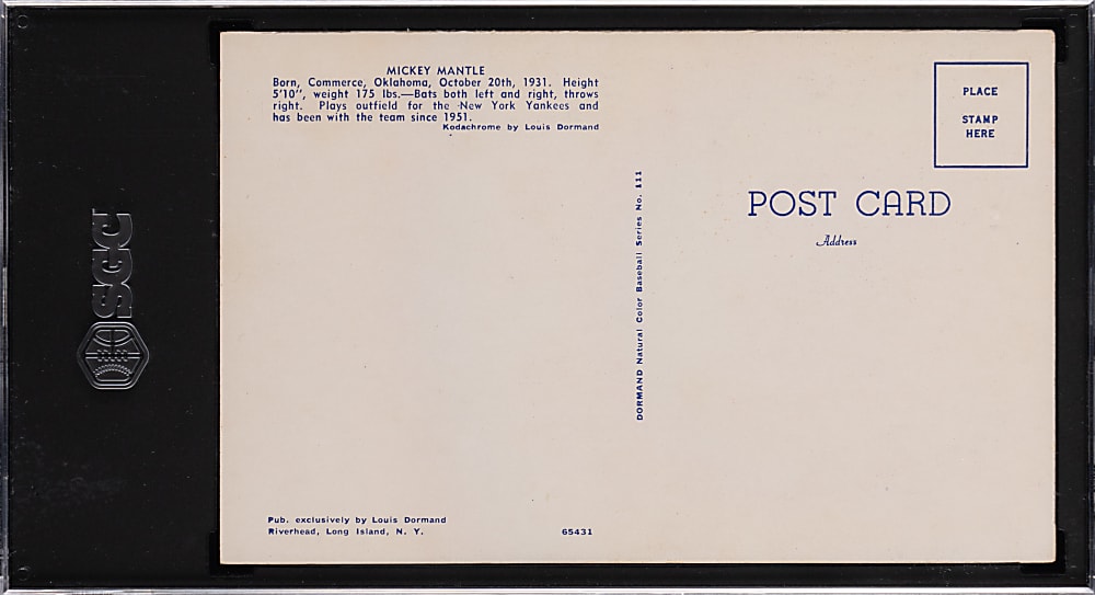 1953-1955 Dormand Postcards Mickey Mantle, Bat on Shoulder SGC VG/EX 4