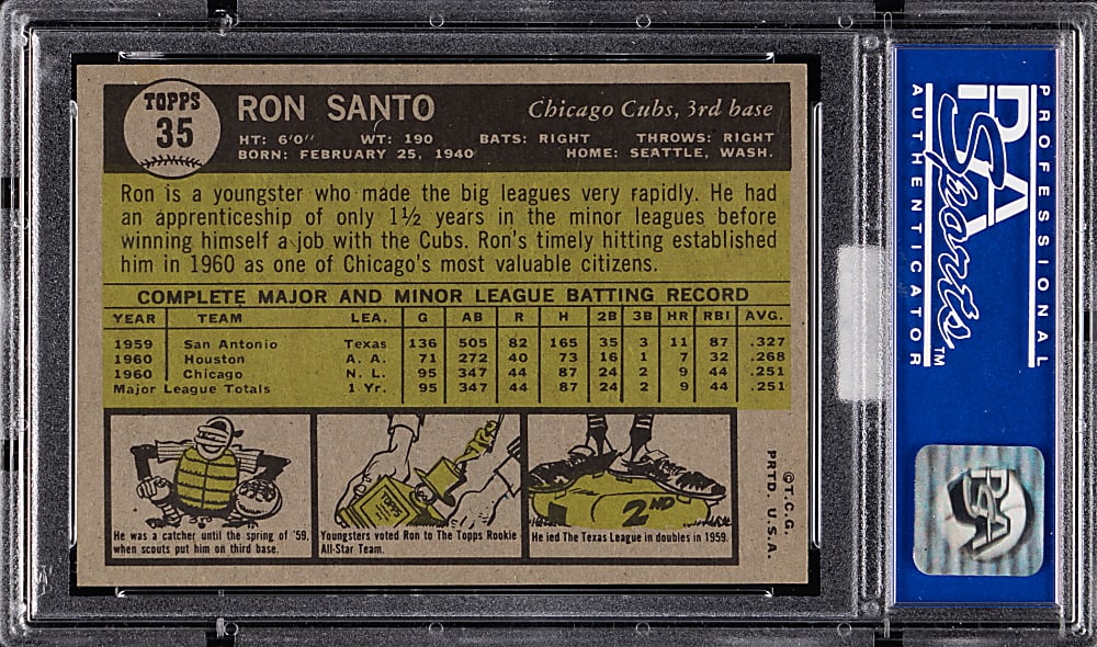 1961 Topps #35 Ron Santo All-Star Rookie PSA NM-MT 8 (MBA Silver Diamond)