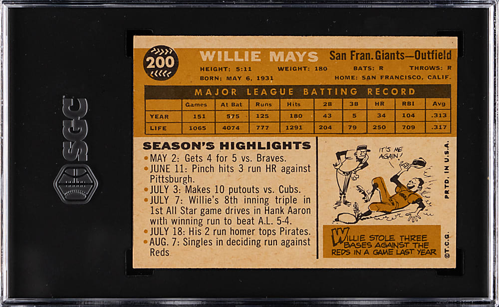 1960 Topps #200 Willie Mays SGC EX/NM+ 6.5