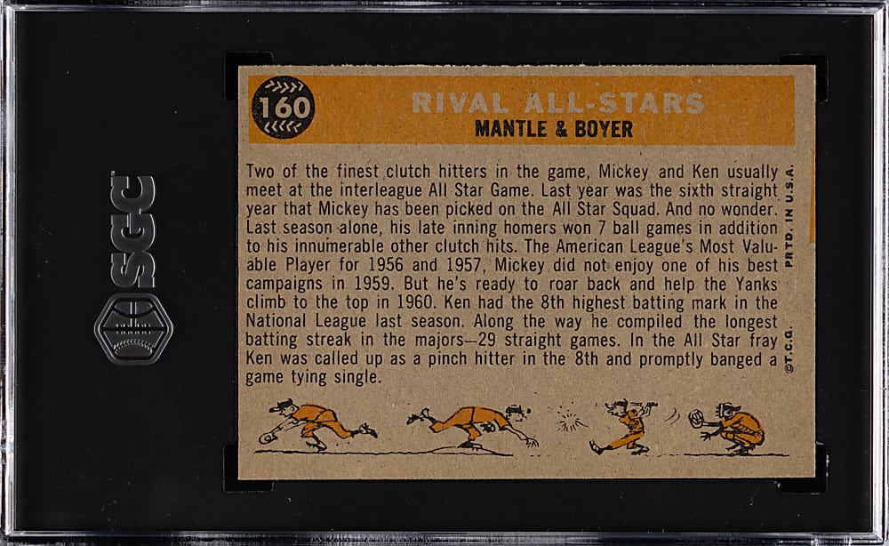 1960 Topps #160 Mickey Mantle/Ken Boyer SGC NM/MT 8