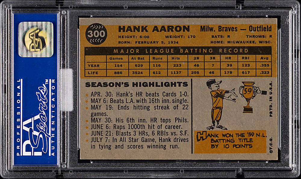 1960 Topps #300 Hank Aaron PSA NM 7 (MBA Silver Diamond)