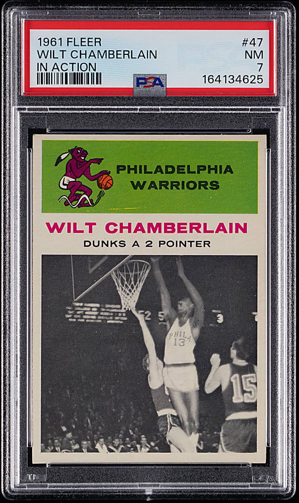1961-1962 Fleer Basketball #47 Wilt Chamberlain In Action PSA NM 7