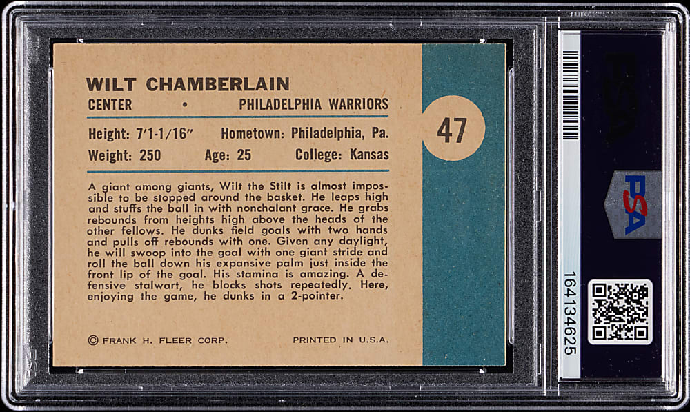 1961-1962 Fleer Basketball #47 Wilt Chamberlain In Action PSA NM 7