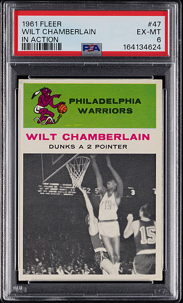 1961-1962 Fleer Basketball #47 Wilt Chamberlain In Action PSA EX-MT 6