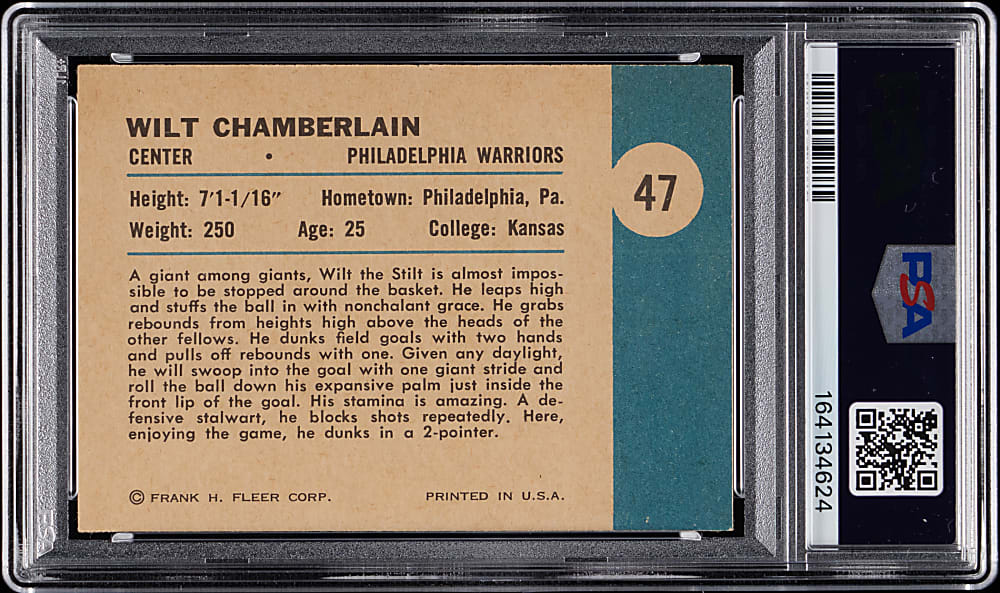 1961-1962 Fleer Basketball #47 Wilt Chamberlain In Action PSA EX-MT 6