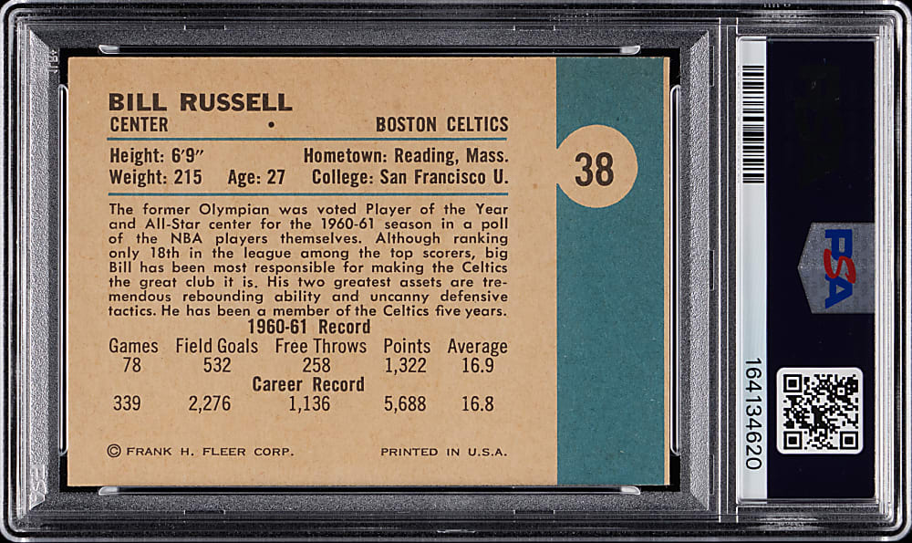 1961-1962 Fleer Basketball #38 Bill Russell PSA EX-MT 6