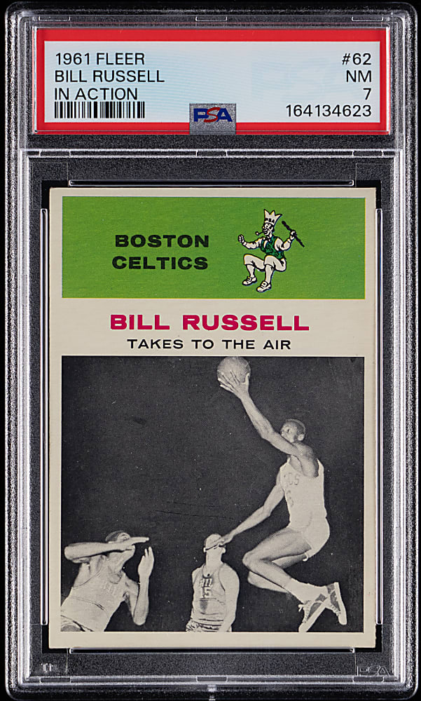 1961 Fleer Basketball #62 Bill Russell In Action PSA NM 7