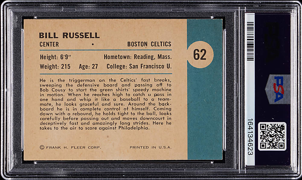 1961 Fleer Basketball #62 Bill Russell In Action PSA NM 7