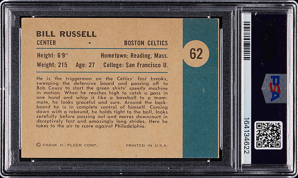 1961-1962 Fleer Basketball #62 Bill Russell In Action PSA VG-EX 4