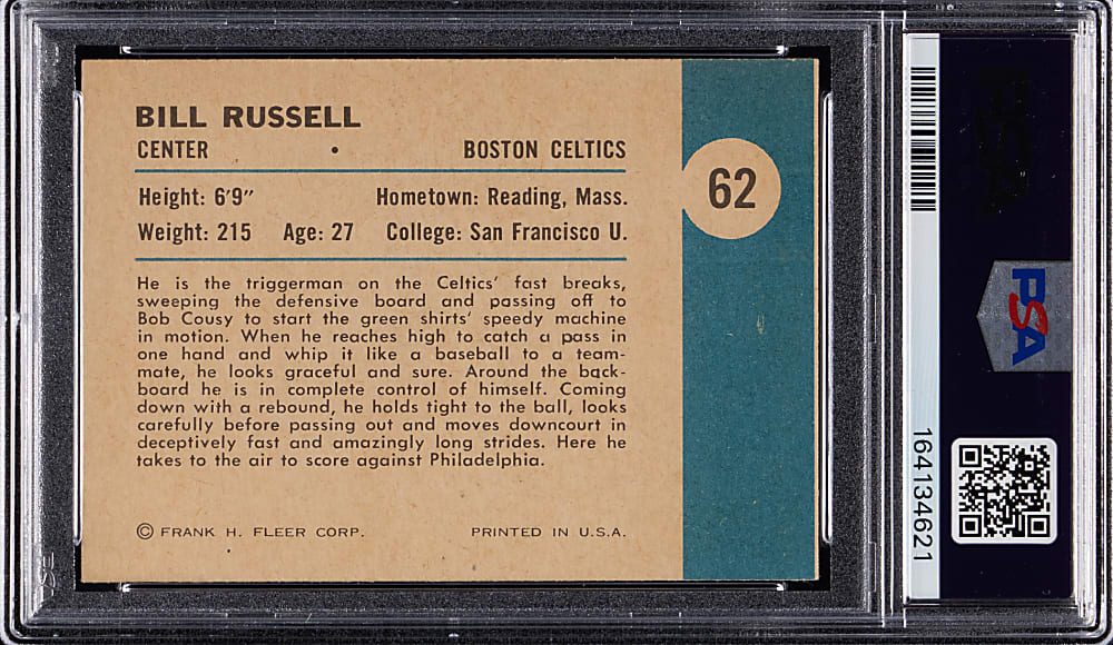 1961-1962 Fleer Basketball #62 Bill Russell In Action PSA NM 7
