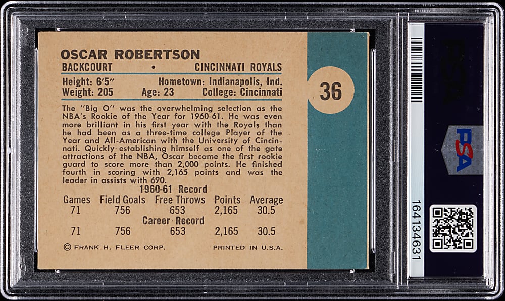 1961-1962 Fleer Basketball #36 Oscar Robertson Rookie PSA GOOD 2