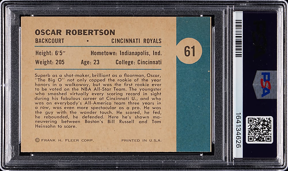 1961-1962 Fleer Basketball #61 Oscar Robertson In Action PSA EX 5