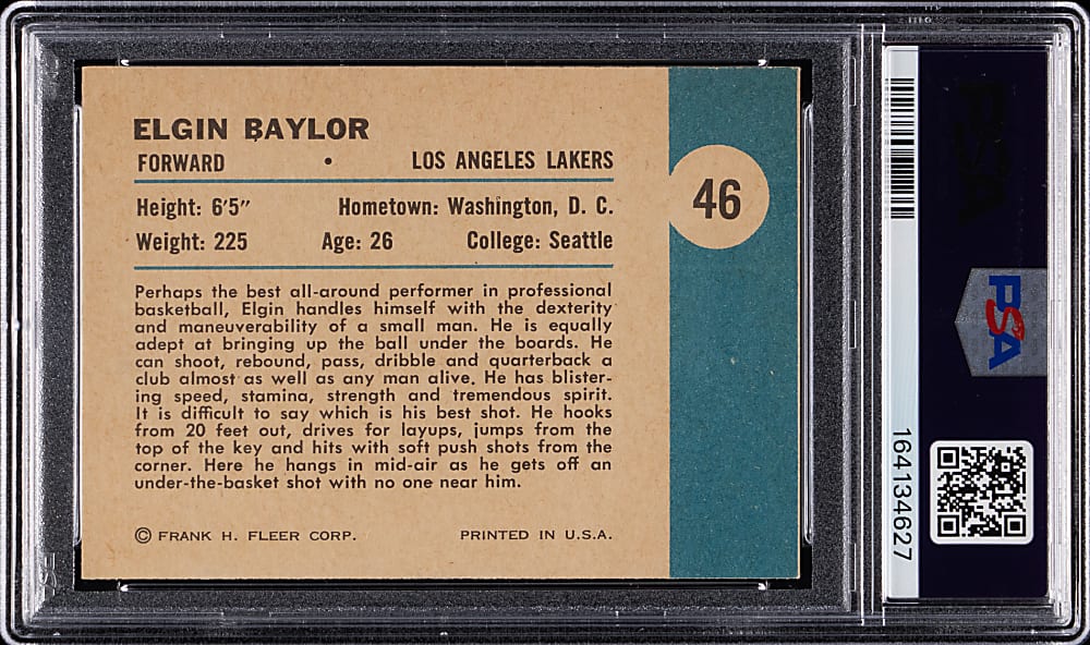 1961-1962 Fleer Basketball #46 Elgin Baylor In Action PSA NM 7