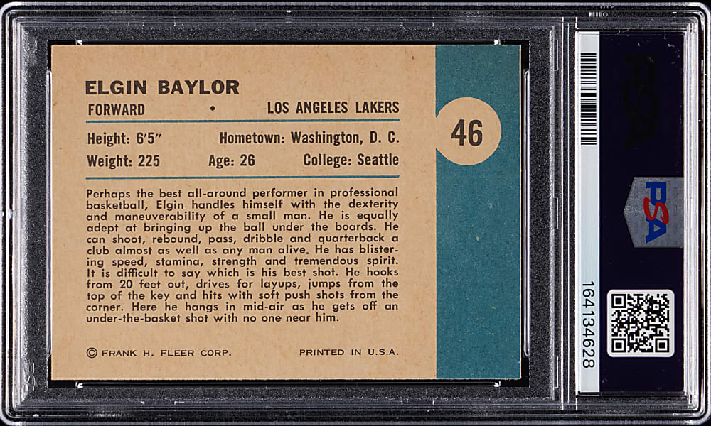 1961-1962 Fleer Basketball #46 Elgin Baylor In Action PSA NM-MT 8