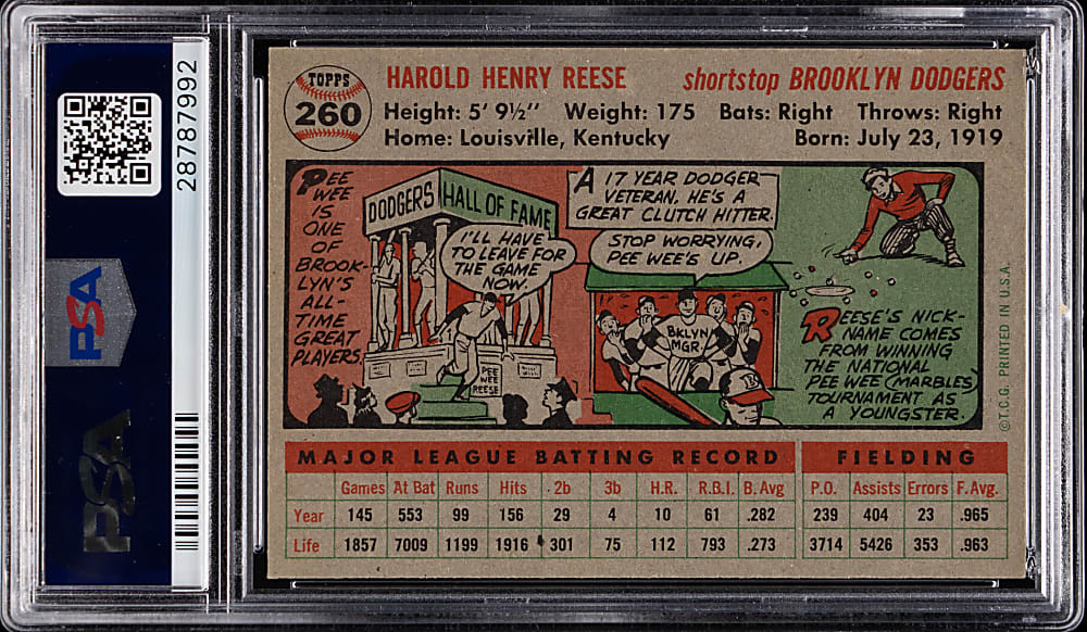 1956 Topps #260 Pee Wee Reese PSA NM 7