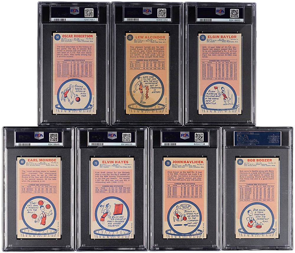 1969-1970 Topps Basketball Hall of Fame & Star PSA Graded Group (7) with PSA GOOD 2 Abdul-Jabbar Rookie