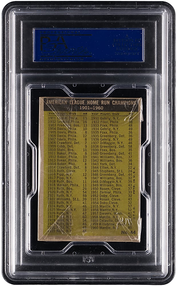 1961 Topps 1st Series Unopened Cello Pack PSA MINT 9 with #44 Mickey Mantle/Roger Maris LL