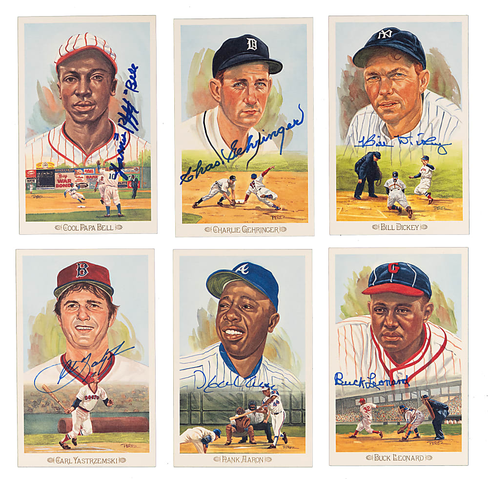 Hall of Famer Signed 1989 Perez-Steele Celebration Postcard Collection (14) with Hank Aaron