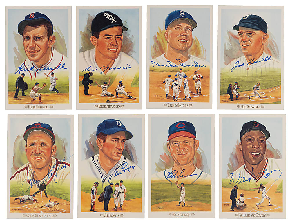 Hall of Famer Signed 1989 Perez-Steele Celebration Postcard Collection (14) with Hank Aaron