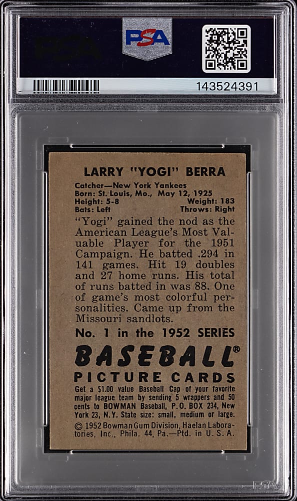 1952 Bowman #1 Yogi Berra PSA VG-EX 4