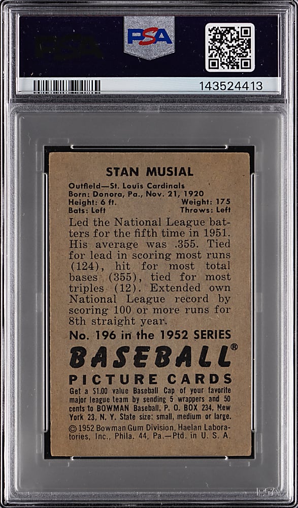 1952 Bowman #196 Stan Musial PSA VG-EX 4