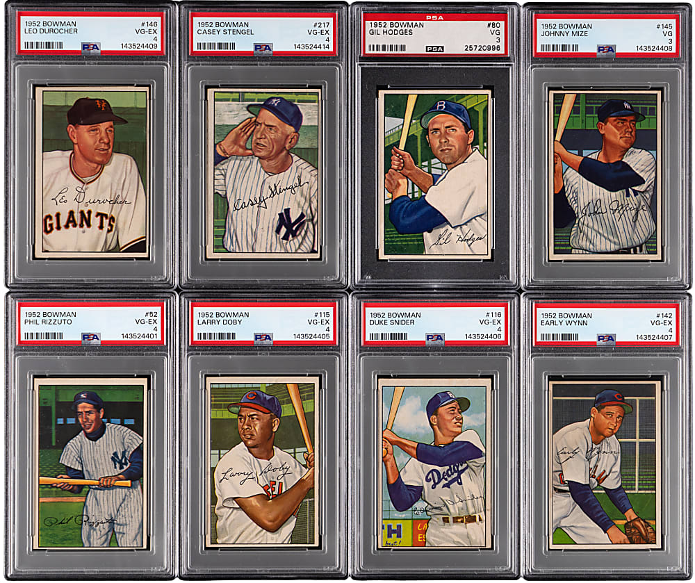 1952 Bowman Hall of Fame PSA VG 3 or VG-EX 4 Graded Group (8)