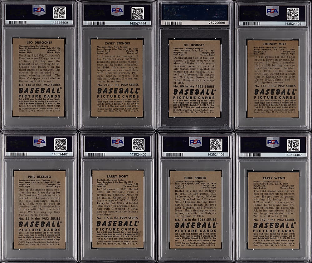 1952 Bowman Hall of Fame PSA VG 3 or VG-EX 4 Graded Group (8)