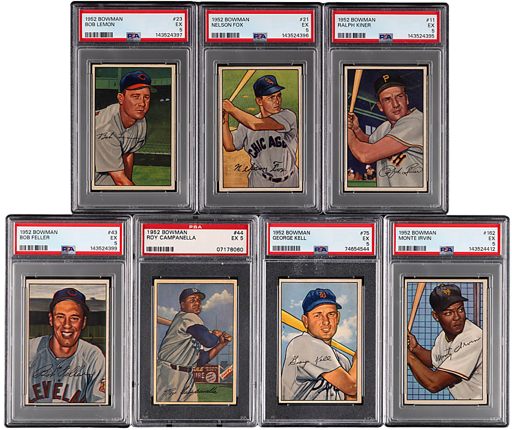 1952 Bowman Hall of Fame PSA EX 5 Graded Group (7) with Roy Campanella & Bob Feller