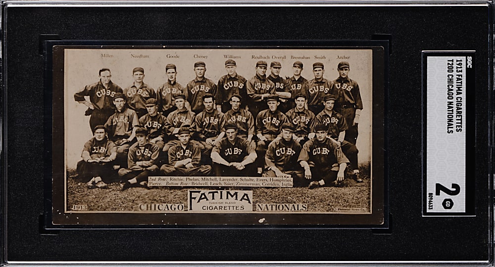 1913 T200 Fatima Team Card Chicago Nationals with Roger Bresnahan & Johnny Evers SGC GOOD 2