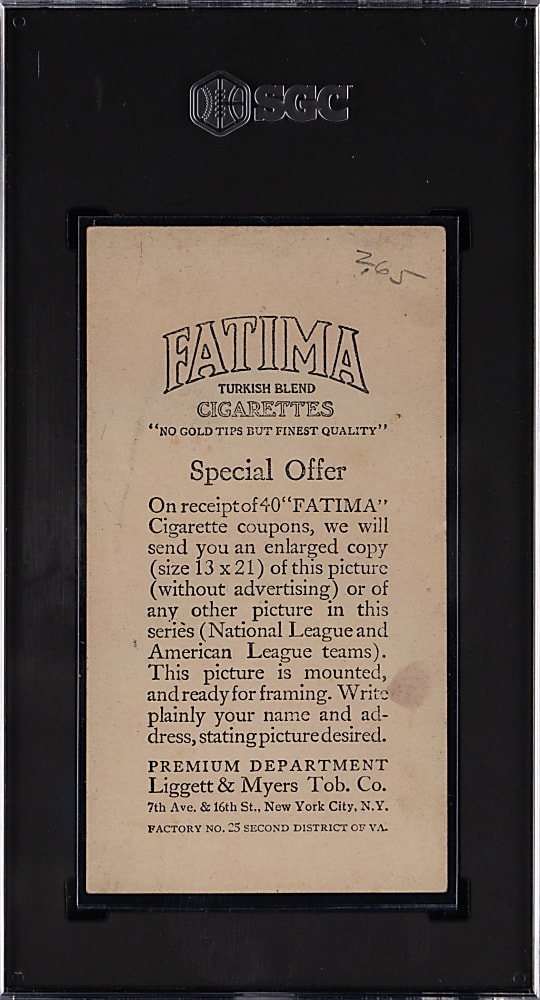 1913 T200 Fatima Team Card Chicago Nationals with Roger Bresnahan & Johnny Evers SGC GOOD 2