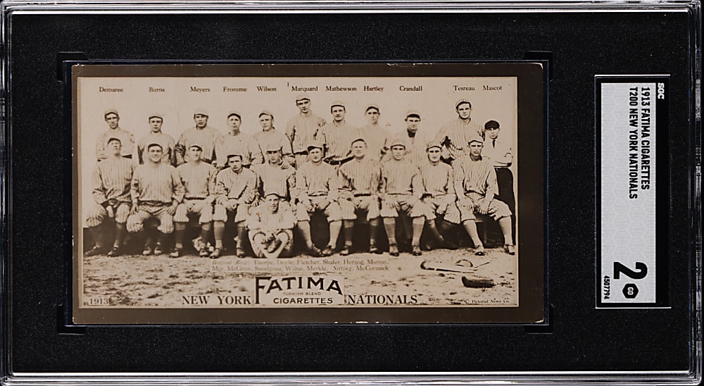 1913 T200 Fatima Team Card New York Nationals with Marquard, Mathewson, McGraw & Thorpe SGC GOOD 2