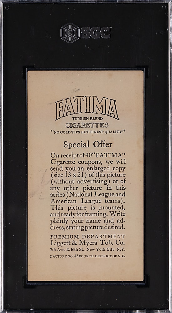 1913 T200 Fatima Team Card New York Nationals with Marquard, Mathewson, McGraw & Thorpe SGC GOOD 2