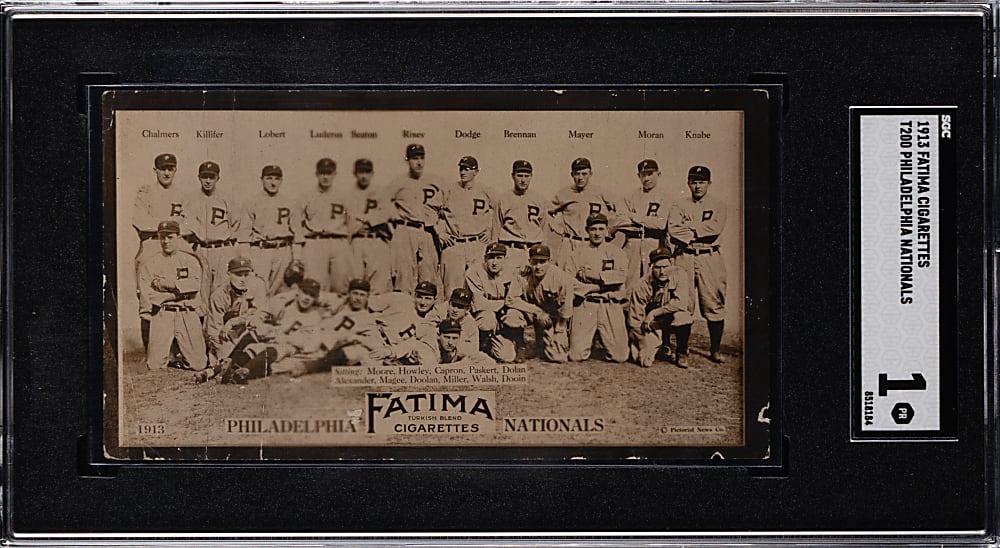 1913 T200 Fatima Team Card Philadelphia Nationals with Grover Alexander and Eppa Rixey SGC POOR 1