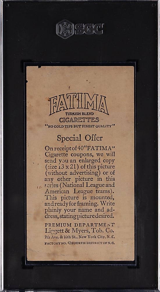 1913 T200 Fatima Team Card Philadelphia Nationals with Grover Alexander and Eppa Rixey SGC POOR 1