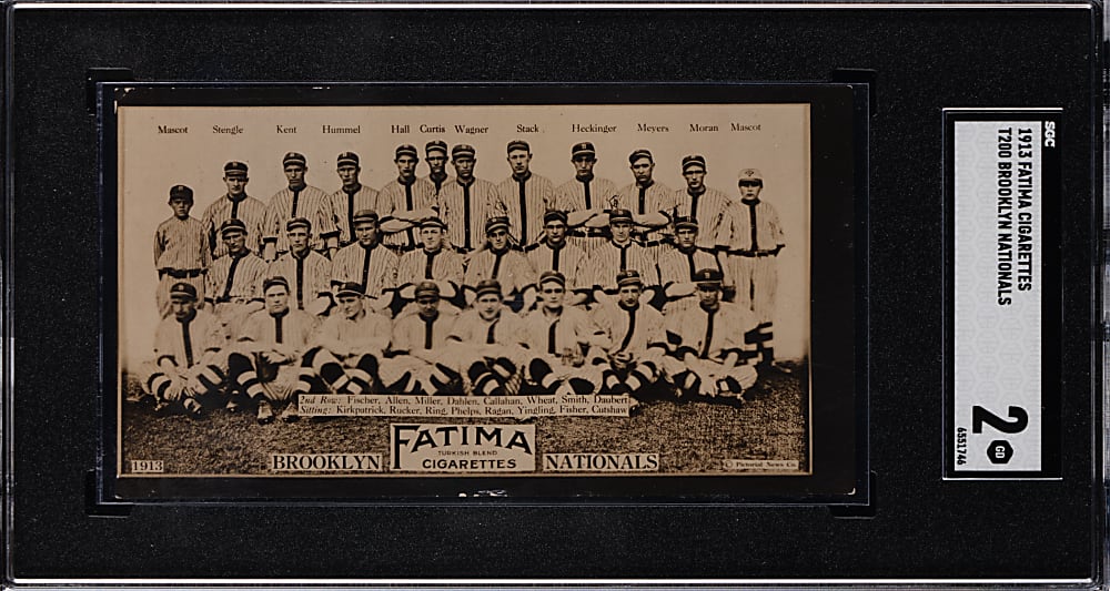 1913 T200 Fatima Team Card Brooklyn Nationals with Casey Stengel and Zack Wheat SGC GOOD 2