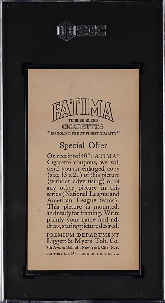 1913 T200 Fatima Team Card Brooklyn Nationals with Casey Stengel and Zack Wheat SGC GOOD 2