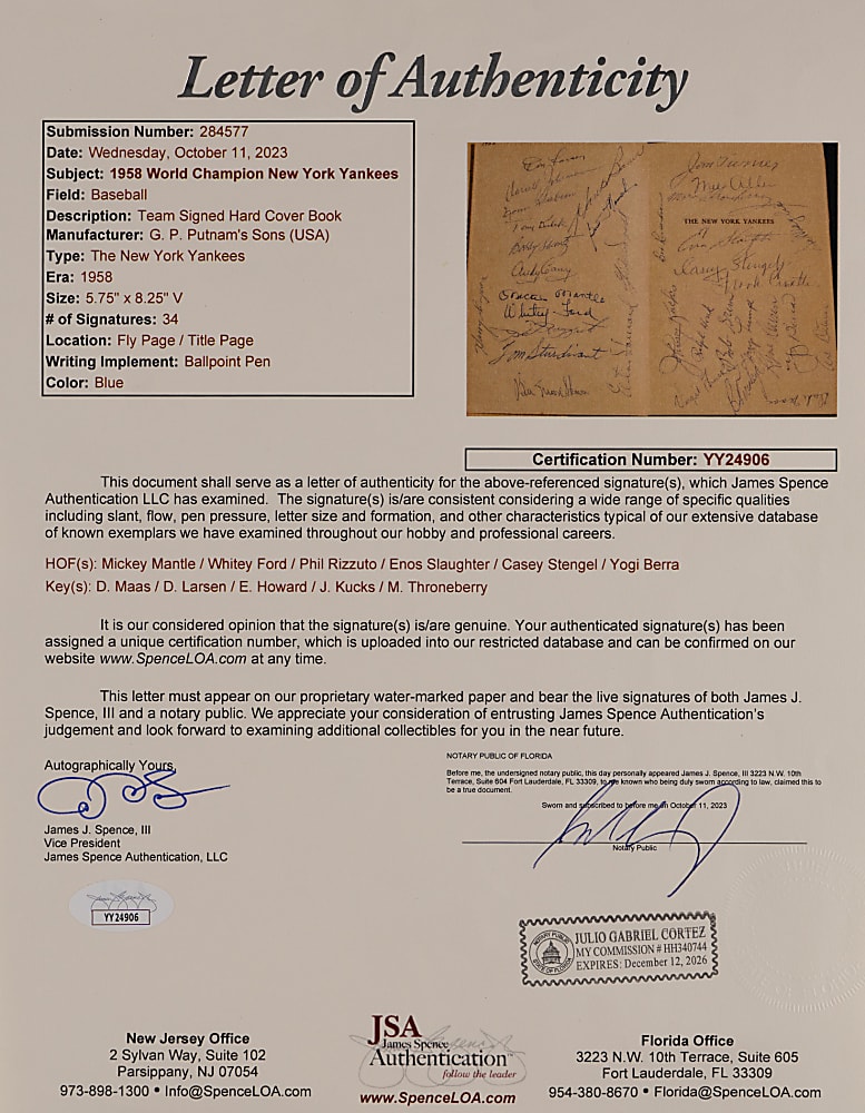 1958 World Champion New York Yankees Team-Signed Book with (34) Signatures Including Mantle, Maas, Stengel & Howard - JSA LOA