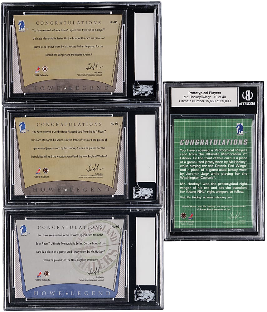 2000-2002 In The Game Be A Player Ultimate Memorabilia Hockey Gordie Howe Game-Used Jersey Quartet