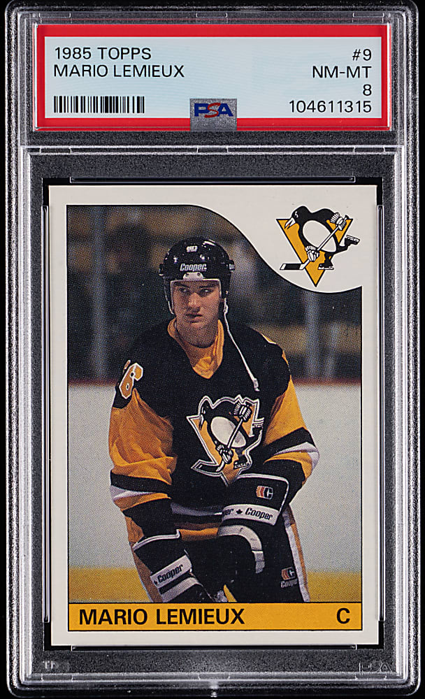 1985-1986 Topps Hockey #9 Mario Lemieux Rookie PSA NM-MT 8