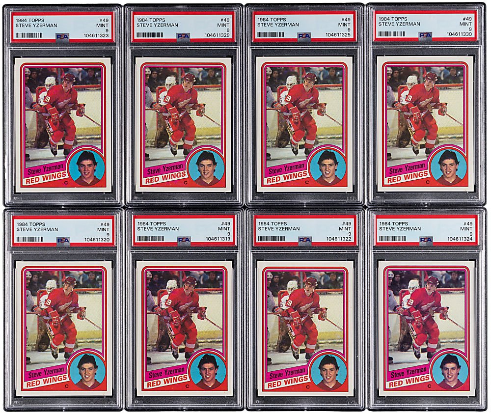 1984-1985 Topps Hockey #49 Steve Yzerman Rookie PSA MINT 9 Collection (8)