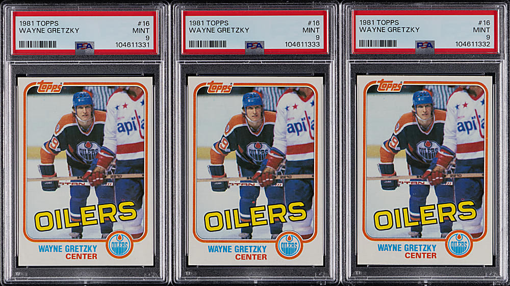 1981-1982 Topps Hockey #16 Wayne Gretzky PSA MINT 9 Trio