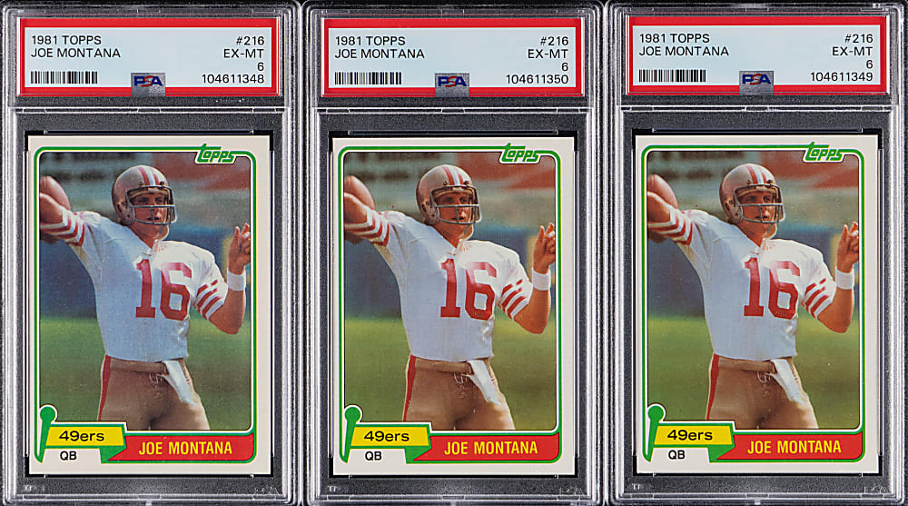 1981 Topps Football #216 Joe Montana Rookie PSA EX-MT 6 Trio