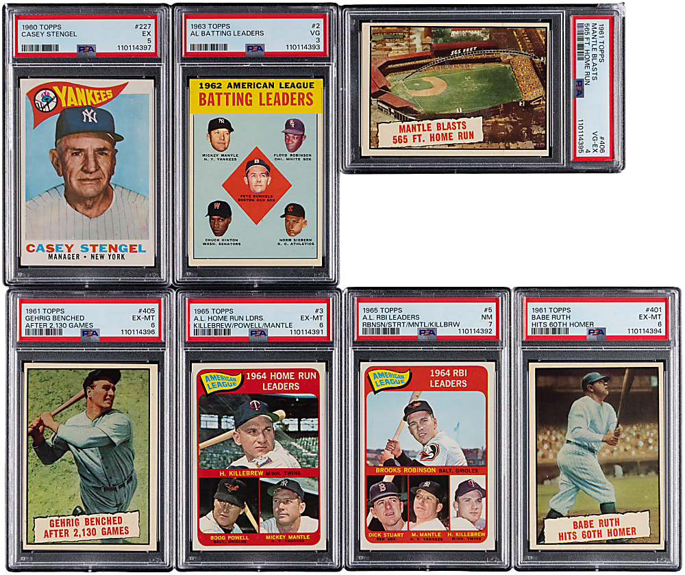 1960-1965 Topps New York Yankees Hall of Fame PSA Graded Group (7) with Mickey Mantle