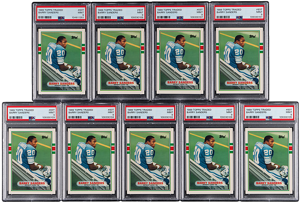 1989 Topps Traded Football #83T Barry Sanders Rookie PSA MINT 9 Collection (9)